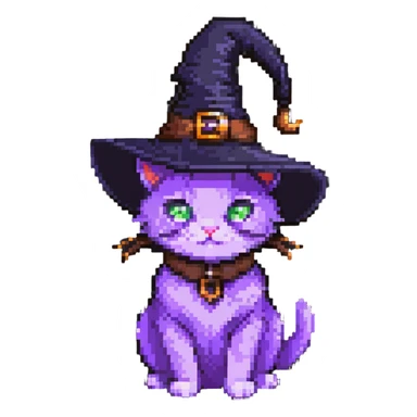 purple witch cat wearing a hat sticker