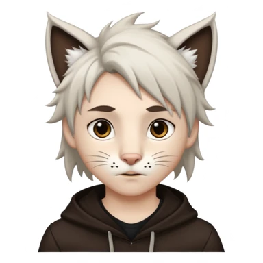 White boy with dark brown emo-style hair and white lynx ears sticker