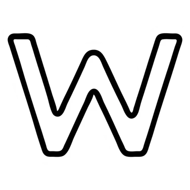 the letter W as a minimal outlined icon, black lines, no fill, modern look sticker