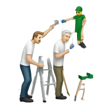 A white man and his white father painting a wall green with a roller sticker