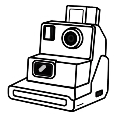 Polaroid instant film camera with developing photo coming out sticker