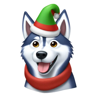 Husky wearing a Christmas hat sticker