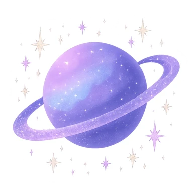 celestial planet with rings and sparkles, magical sticker