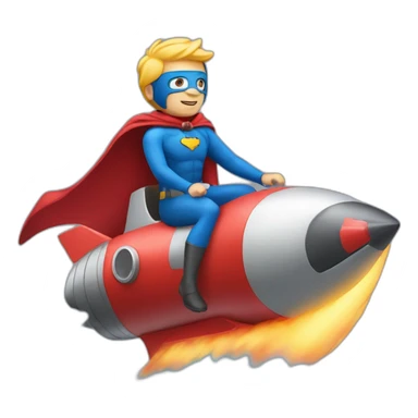 person dressed with a superhero cape riding on a rocket sticker