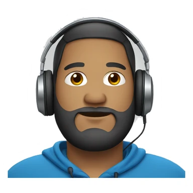 fat guy wearing headphones with blue hoodie and beard sticker