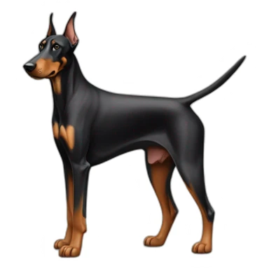 A Doberman dog with a smart look sticker