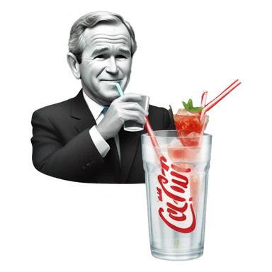 george bush drinking some coke thru a straw from a fancy cocktail glas sticker