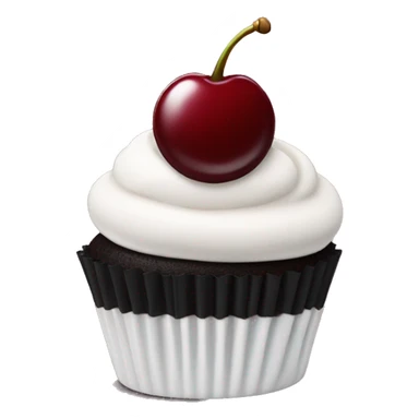 Dark red cherry cupcake with white frosting on top with black cupcake case  sticker
