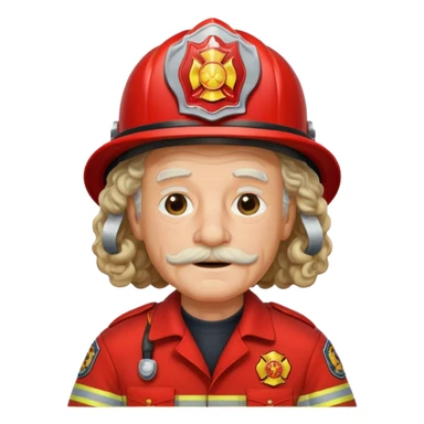 Firefighter old man curly long hair with red uniform sticker