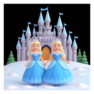 girls in a  snow princess dress, snow castle background sticker