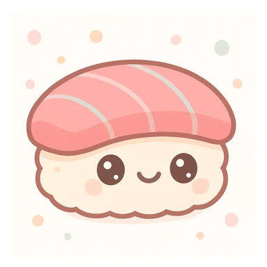 cute kawaii style tuna sushi with a cute face, pastel colors, simple background sticker