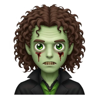 long curly haired male zombie with brown hair color and green eye color, with dark vampire clothes sticker