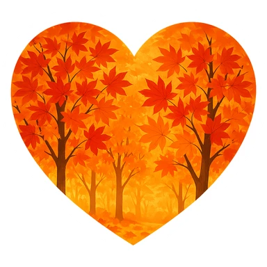 heart with a vibrant autumn maple grove, clean digital illustration sticker