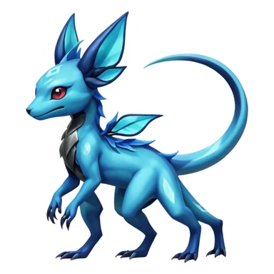 Anthropomorphic Shiny Metallic Alloy Colorful Dark Shiny Exotic Salandit-Aurorus-Glaceon-Fakémon-hybrid-creature (full body)  sticker