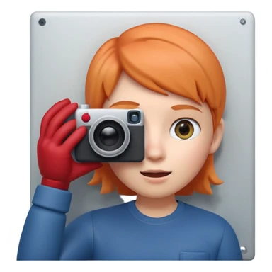 Apple Memoji style, person peeking from behind a wall, 
holding a camera, sneaky expression, one eye visible, 
smooth 3D render, soft gradients, white background, square format
 sticker