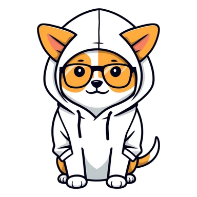 Dog wearing a hoodie with glasses sticker