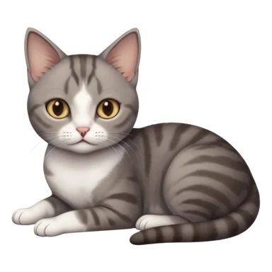 full body tiny short hair dark grey and white cat with white front legs anh azel eyes lying down sticker