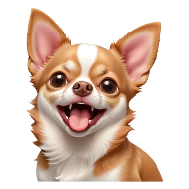 Cinematic Cute Yawning Red/White Short Haired Chihuahua Portrait Emoji, Head tilted slightly with a dramatic, wide-open yawn, soft red and white fur with a smooth texture, floppy ears slightly drooping, round dark eyes barely open in drowsy contentment, Simplified yet irresistibly adorable features, highly detailed, glowing with a soft, cozy glow, high shine, relaxed yet expressive, stylized with a touch of whimsy, bright and endearing, soft glowing outline, capturing the essence of a sleepy yet affectionate pup, so drowsy it feels like it could stretch right out of the screen and curl up for a nap! sticker