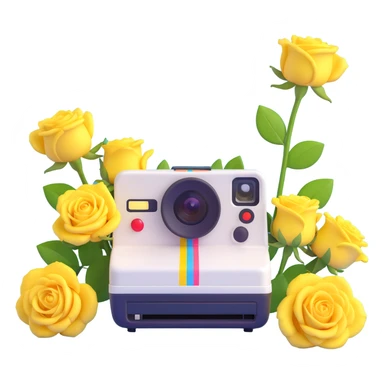 Polaroid photo with yellow roses in 3D iOS emoji style sticker