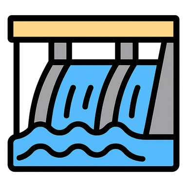 dam with water flowing icon in lineal color with black outlines sticker