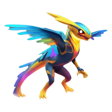 Colorful Neon Colors Vibrant Colors Flying Futuristic Fakémon-Pokémon-Creature Full Body sticker