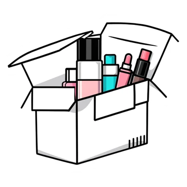 an opened box with beauty products inside sticker