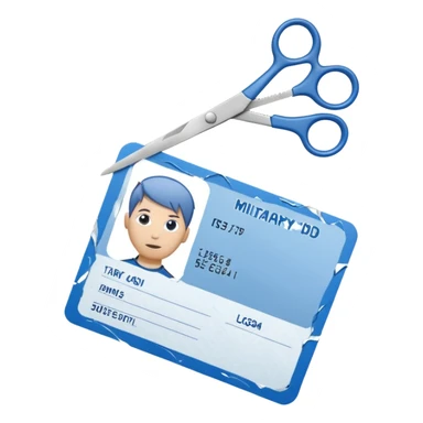 Scissors cutting military ID card in the middle front view sticker