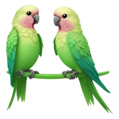 2 Pink parakeets with green wicker ball sticker