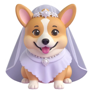 adorable female corgi in a wedding veil, 3d emoji style, hint of realism in eyes and nose sticker