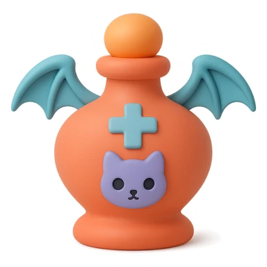 Create a mochi style rainbow goth potion bottle with a cat motif, featuring a soft and cute gothic look. Remove the background. sticker