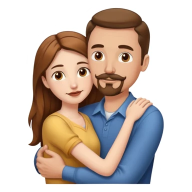 Tall white man with brown mustache goatee hugging a short pale woman with long brown hair sticker