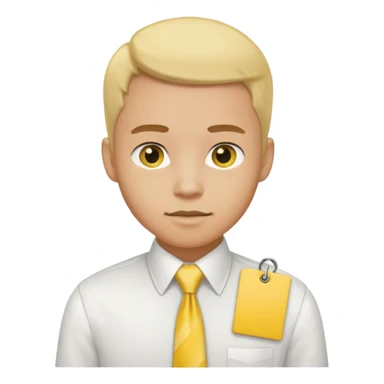 mormon missionary in a white shirt and yellow tie with a black name tag sticker