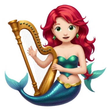 Singing Mermaid – Holding harp, red hair sticker