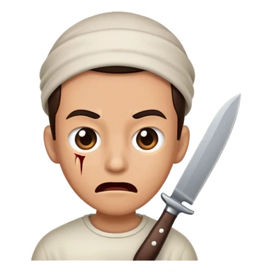 speaking face with a knife in front, as if telling a scary story sticker