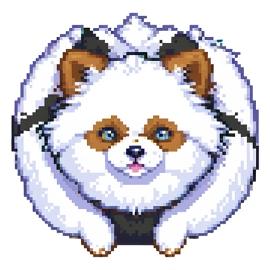 cute white Pomeranian rolling on its back pixel art sticker