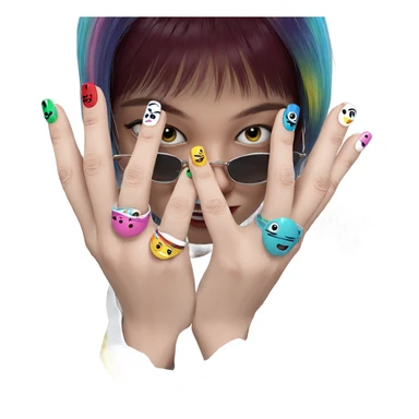 striped shirt and colorful nails sticker