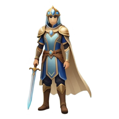 An icon featuring a hero with a closed visor, standing in a majestic, mystical landscape, inspired by RPGs like Elden Ring. The design includes a stunning, ethereal background with towering castles and distant mountains, symbolizing the adventure and mystery. Transparent background sticker