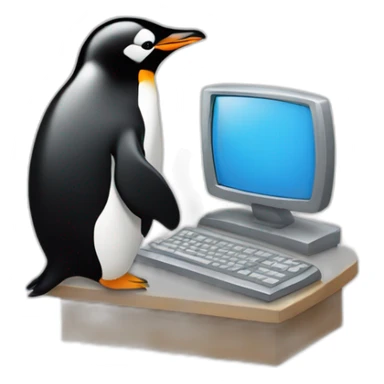 a penguin typing on a computer sticker