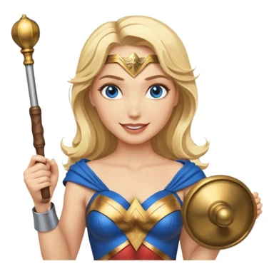 Blonde blue eyes Wonder Woman holding bell and baton sticker