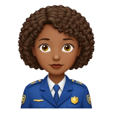 Middle-aged Female: dark skin, wearing uniform, approachable face, curly short brown hair sticker