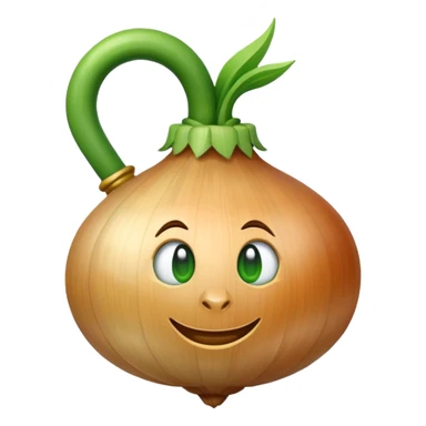 An onion emoji in the style of Apple emoji with a handle, a window, and a knocker. sticker