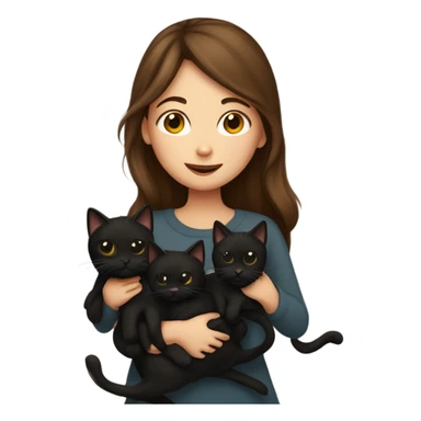 Brown haired Girl kissing three black cats sticker