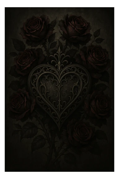 gothic heart with dark roses sticker