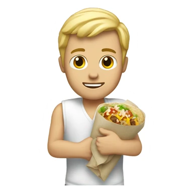 White guy with blonde hair holding a burrito sticker
