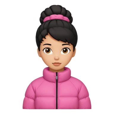 A caramel skinned girl that’s has puffy black hair with her hair up skinny and wears a pink puffer coatb sticker