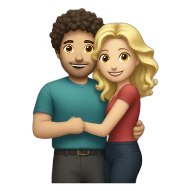 White man with dark curly hair hugging a blonde curvy woman sticker
