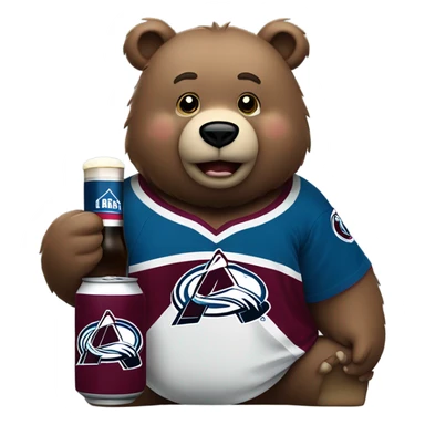 fat bear with a beer in a colorado avalanche jersey sticker