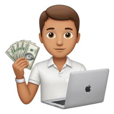 men with laptop and money sticker