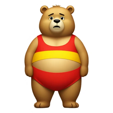 Yellow fat bear wearing a short red top with his tummy sticking out sticker
