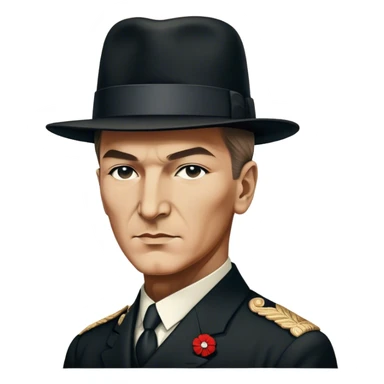 ​Cinematic Realistic Portrait of a Young Mustafa Kemal Atatürk, depicted in his iconic tall black hat and traditional attire with a confident, visionary expression, rendered with rich historical textures and warm, inspiring lighting that captures his youthful dynamism and transformative leadership, sticker